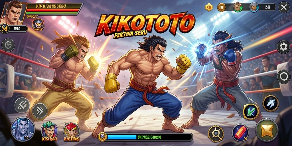 Tampilan gameplay KIKOTOTO dengan aksi pertarungan yang mendebarkan.